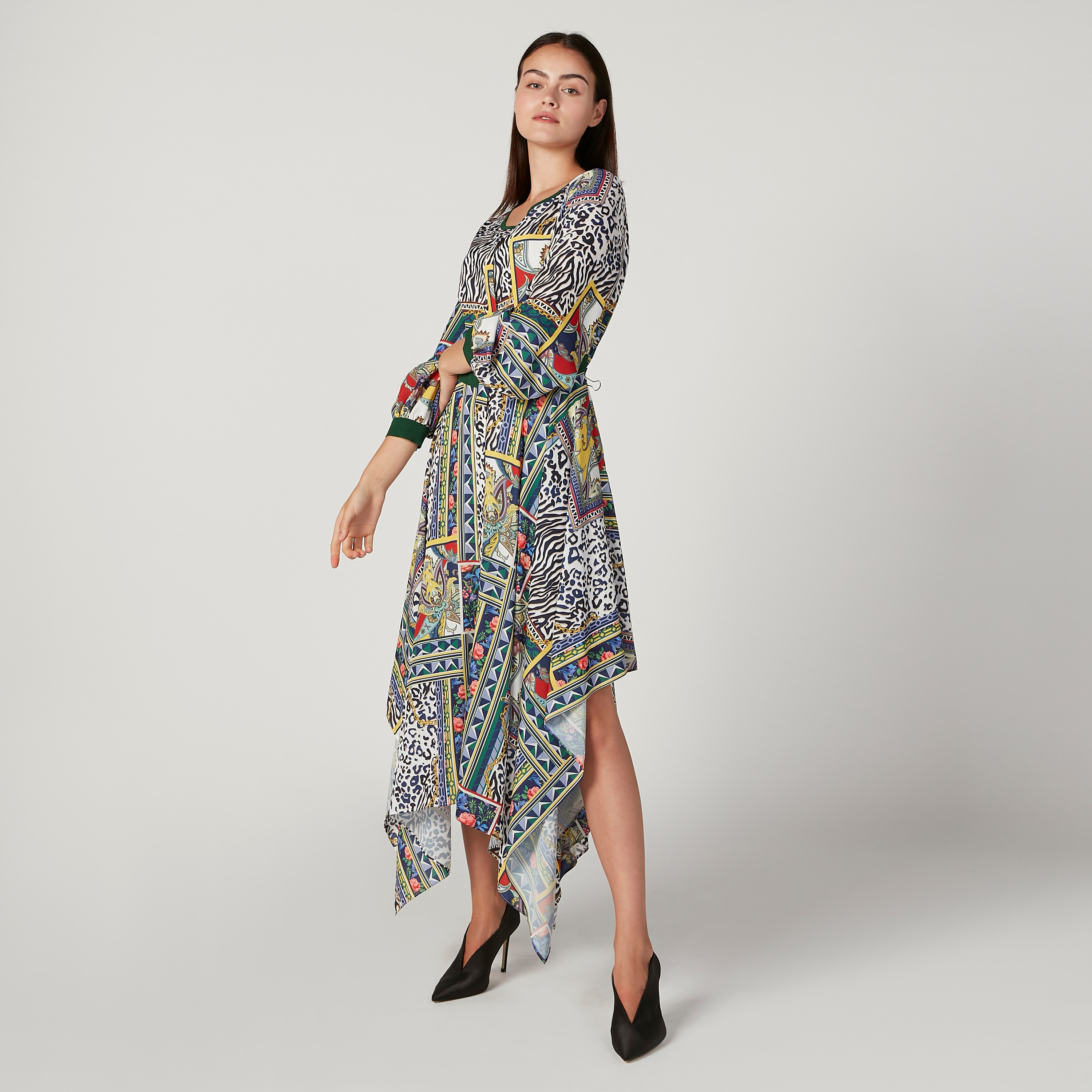 Iconic Printed Maxi Dress with Long Sleeves and Asymmetric Hem-women-clothing-dresses-image-2