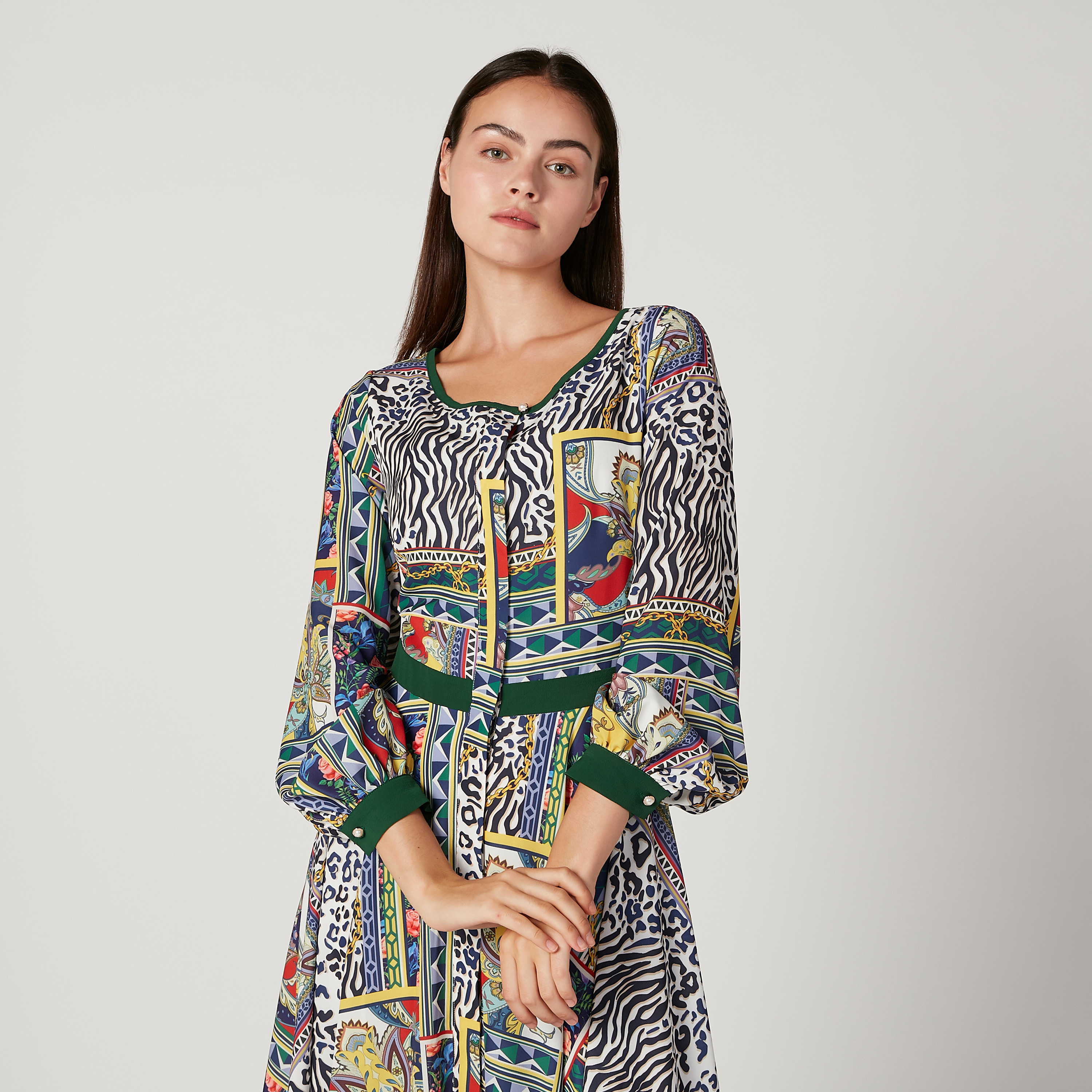 Iconic Printed Maxi Dress with Long Sleeves and Asymmetric Hem-women-clothing-dresses-image-3