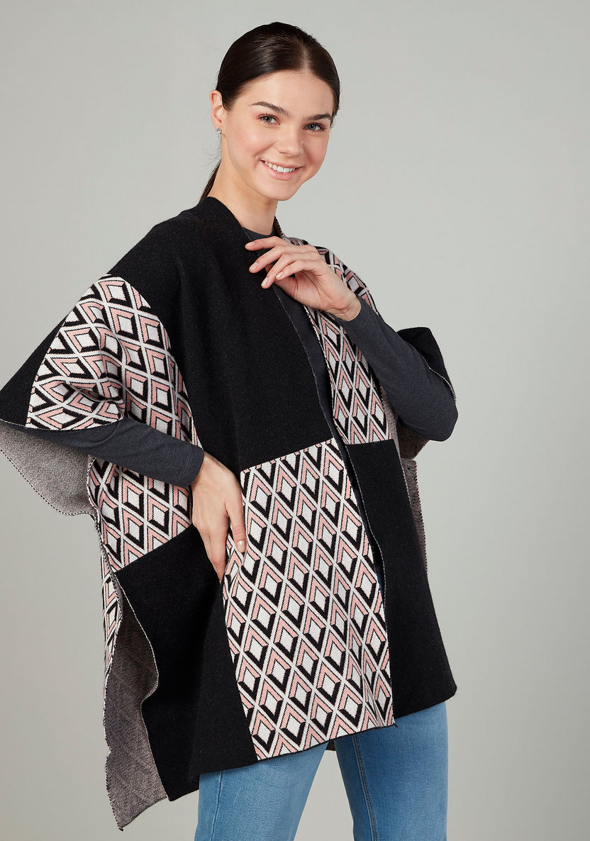 Iconic Wide Fit Printed Cardigan with Extended Sleeves-Cardigans-image-0