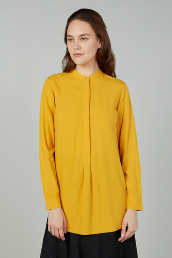 Solid Mandarin Collared Blouse with Long Sleeves