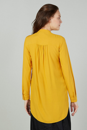 Solid Mandarin Collared Blouse with Long Sleeves