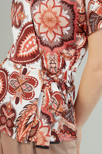 Iconic Printed Top with V-neck and Tie Ups