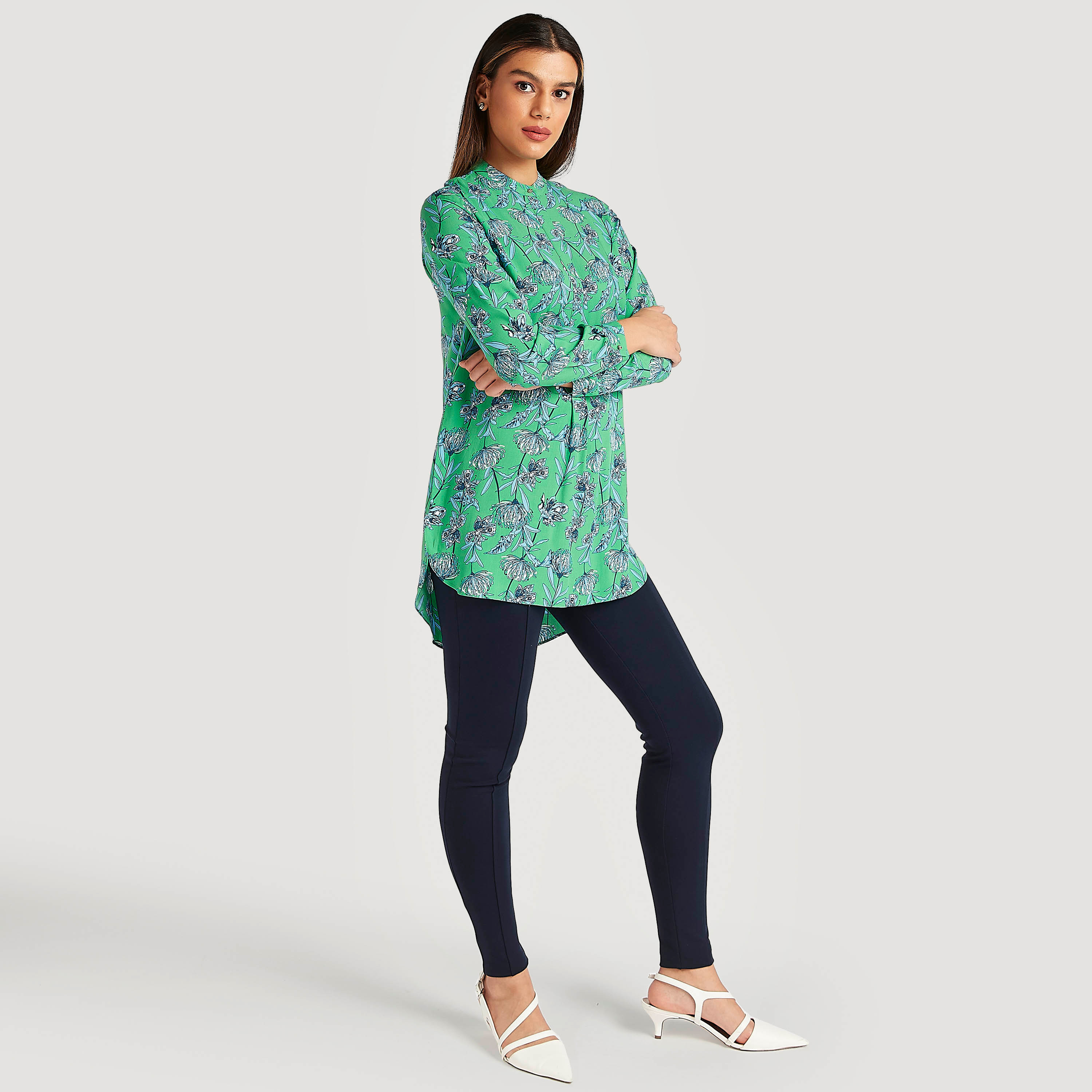 Iconic Floral Print Longline Top with Long Sleeves-women-clothing-shirtsandblouses-blouses-image-2