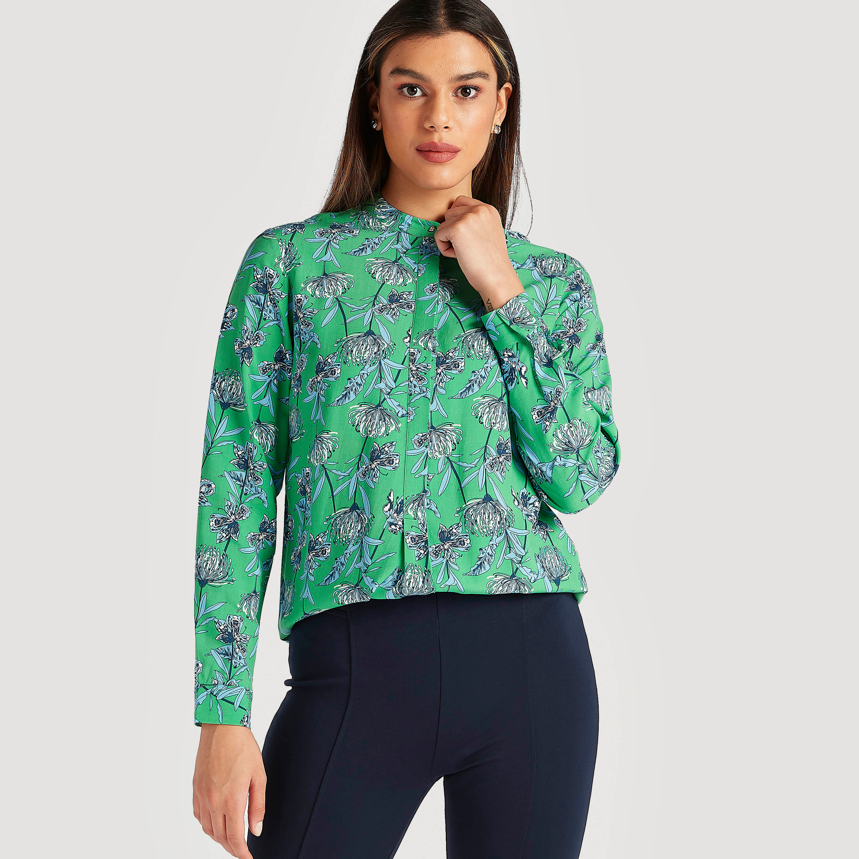 Iconic Floral Print Longline Top with Long Sleeves-women-clothing-shirtsandblouses-blouses-image-5