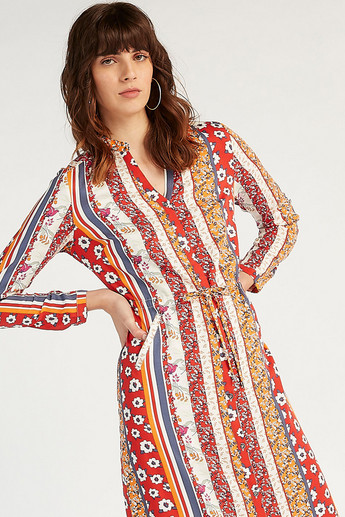 Iconic Printed Maxi Shirt Dress with Long Sleeves and Pockets