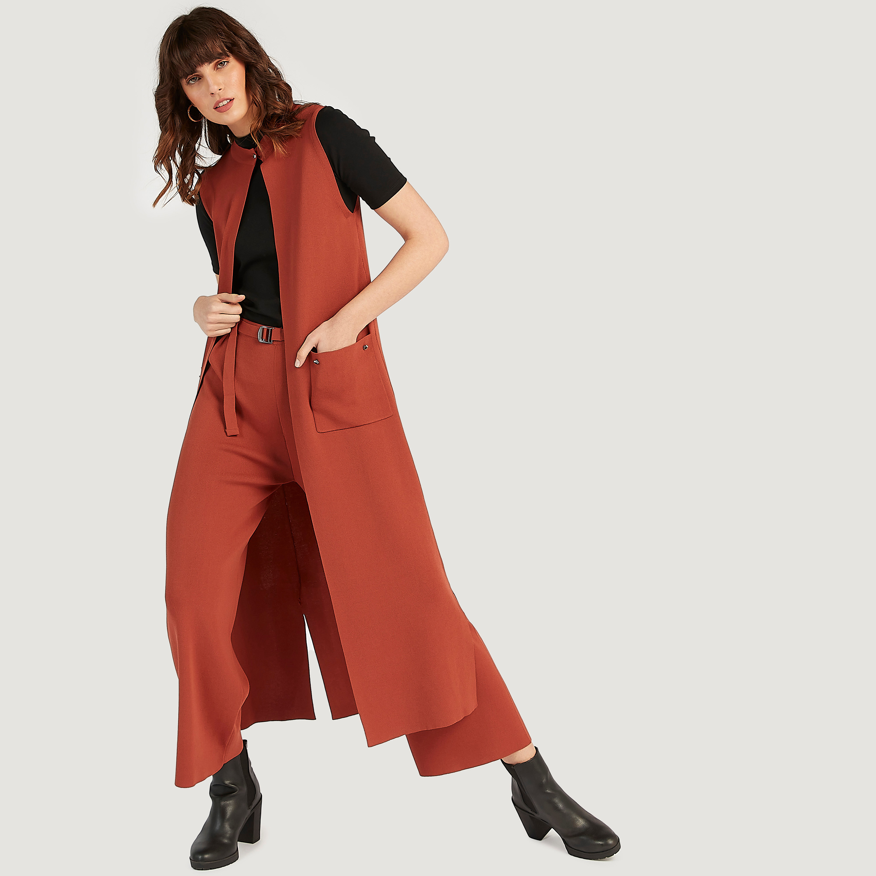 Iconic Longline Sleeveless Shrug with Button Closure and Pockets-women-winterwear-coatsandjackets-coats-image-1