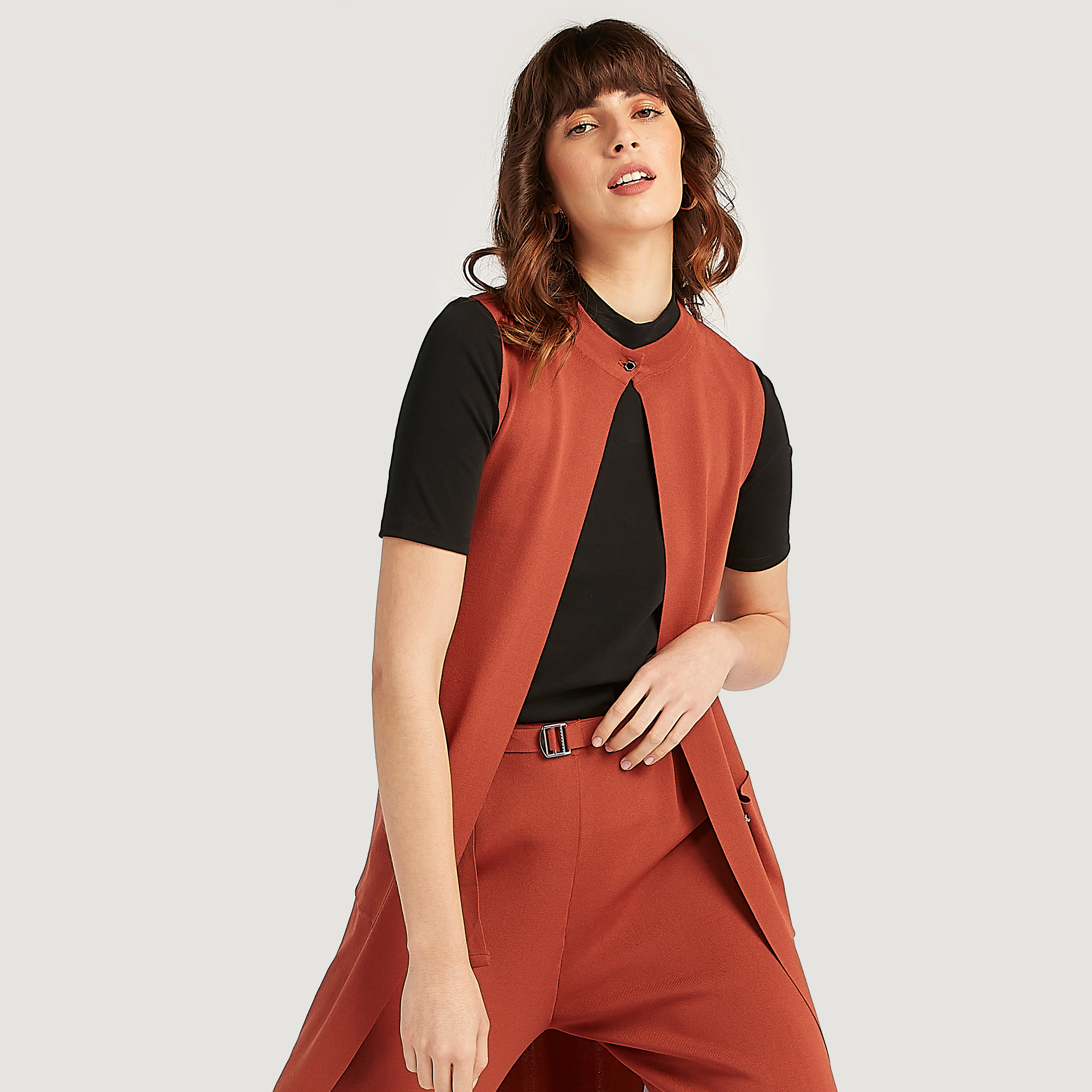 Iconic Longline Sleeveless Shrug with Button Closure and Pockets-women-winterwear-coatsandjackets-coats-image-3