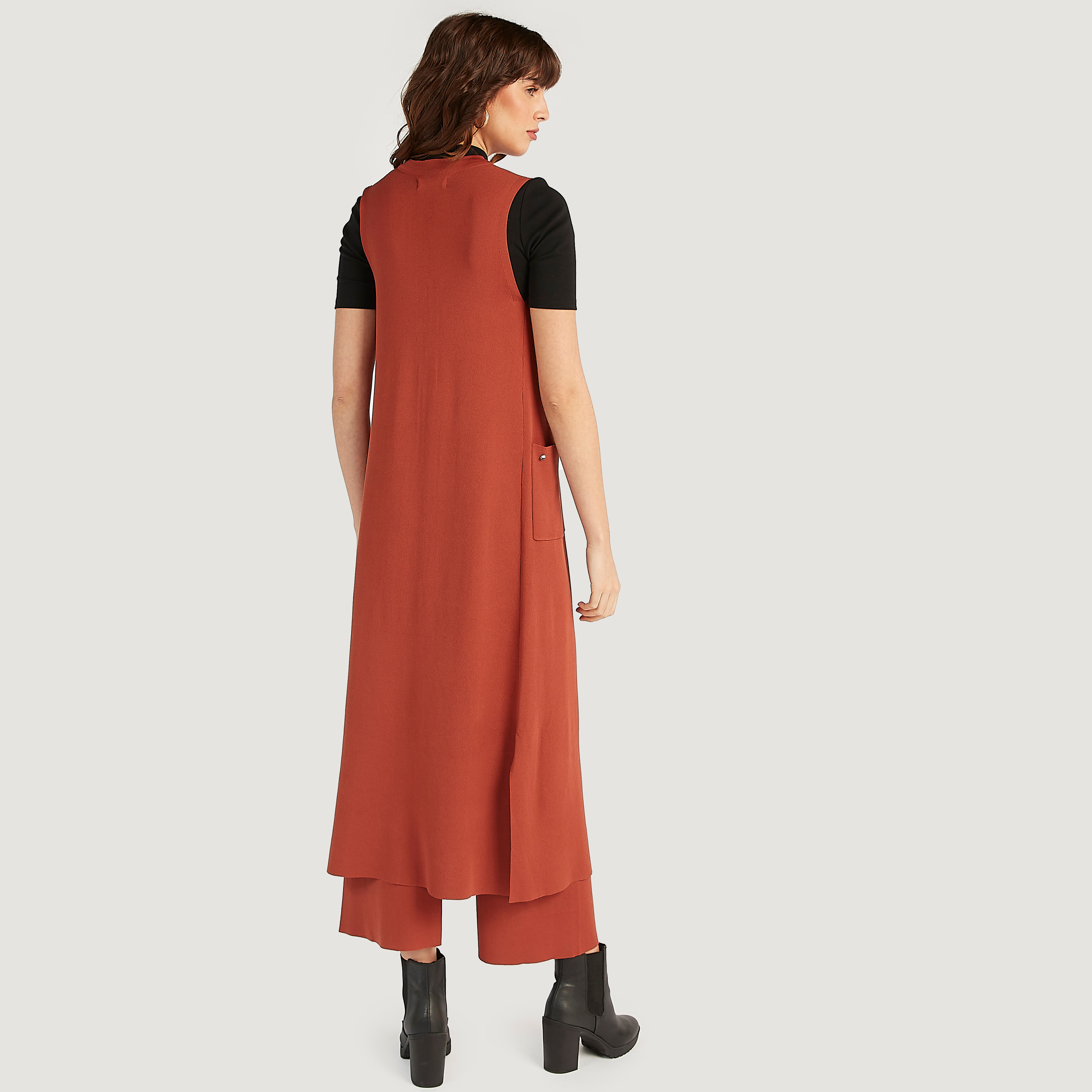 Iconic Longline Sleeveless Shrug with Button Closure and Pockets-women-winterwear-coatsandjackets-coats-image-4