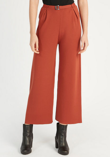 Iconic Flexi Waist Solid Palazzo Pants with Belt Accent