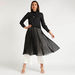 Iconic Pleated Midi A-line Dress with Long Sleeves-Dresses-thumbnailMobile-1