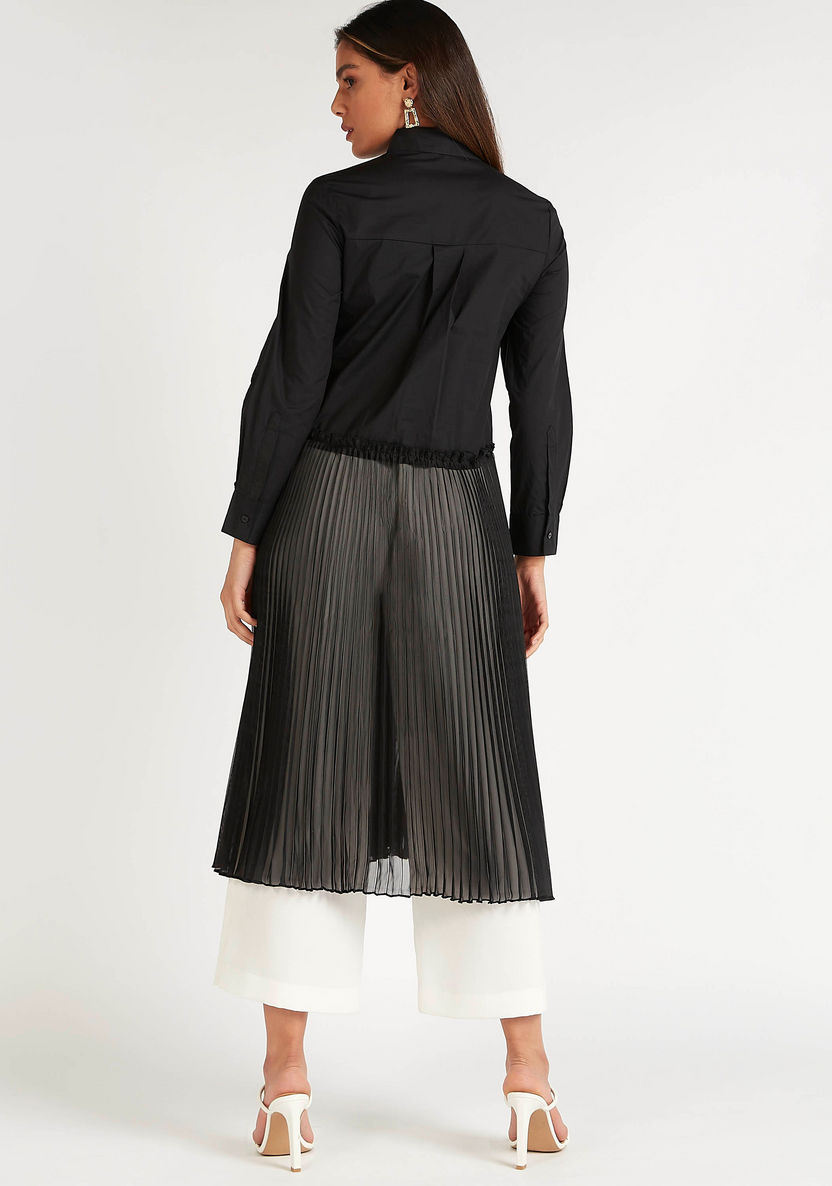 Iconic Pleated Midi A-line Dress with Long Sleeves-Dresses-image-3