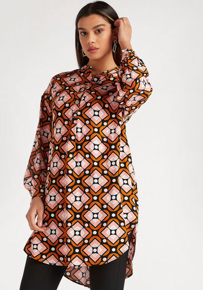 Iconic Printed Tunic with Long Sleeves and Mandarin Collar