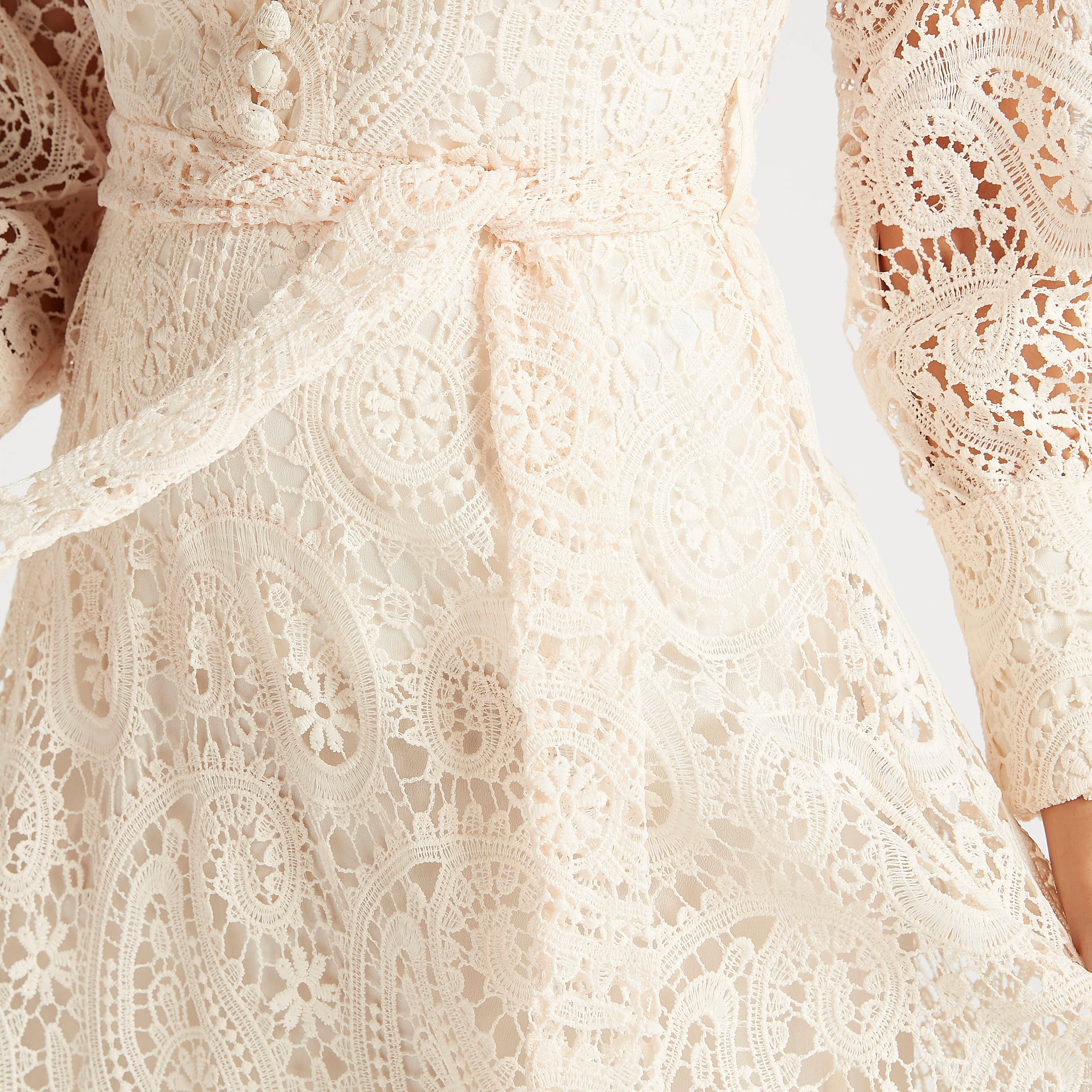 فستان دانتيل ميدي إيه لاين بياقة عادية وأكمام طويلة-women-clothing-dresses-image-8