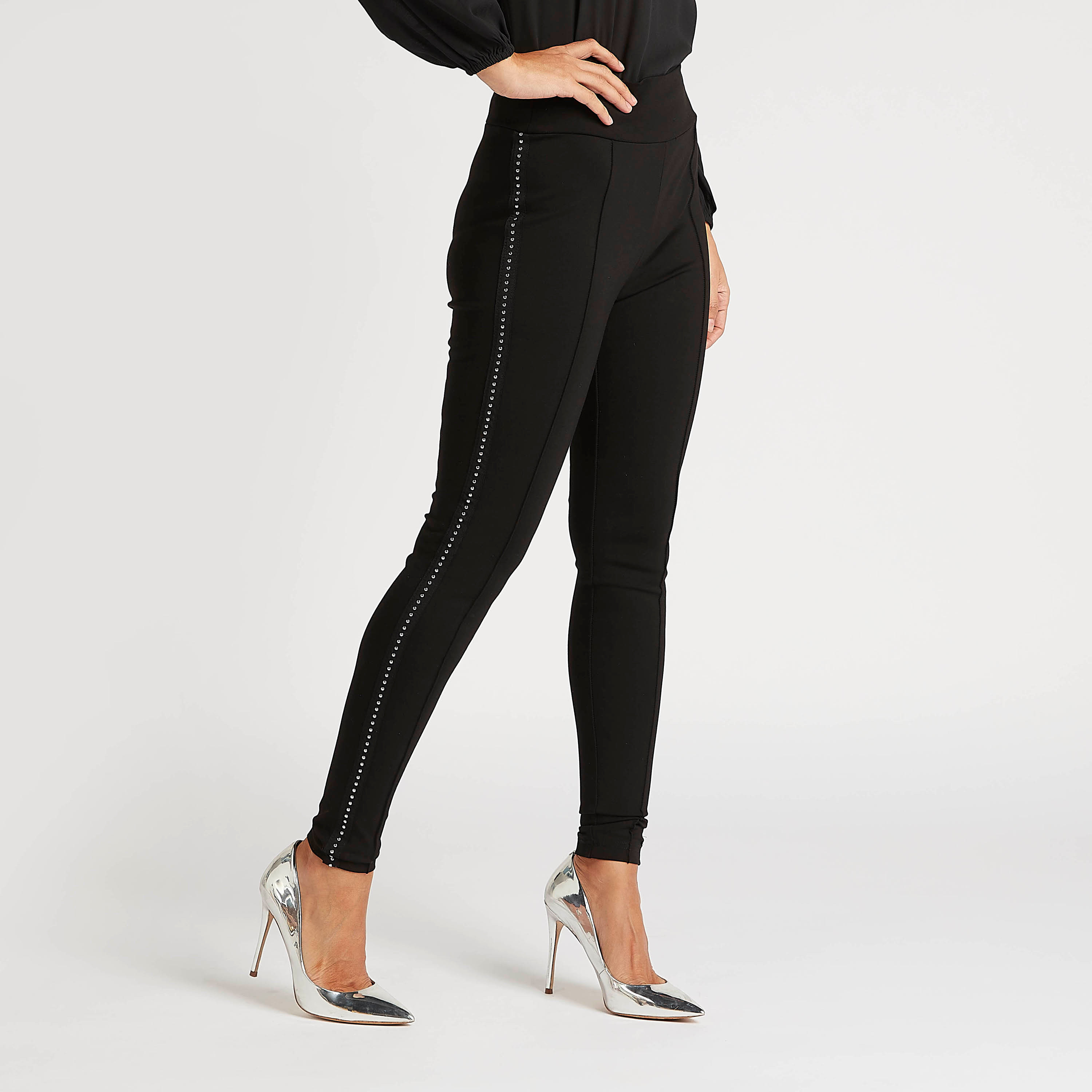 Buy Iconic Skinny Fit Mid Rise Treggings with Stud Detail Splash Kuwait