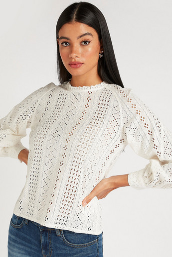 Iconic Sustainable Embroidered Crew Neck Top with Long Sleeves