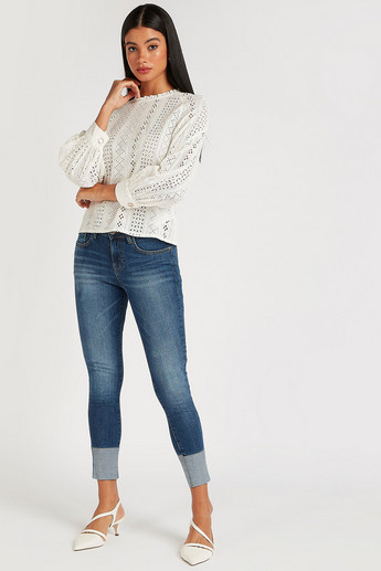 Iconic Sustainable Embroidered Crew Neck Top with Long Sleeves