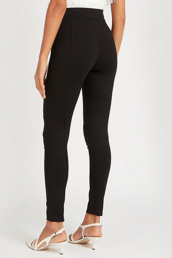 Iconic Solid Mid-Rise Leggings with Zip Closure