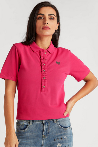 Sustainable Iconic Solid Polo T-shirt with Short Sleeves