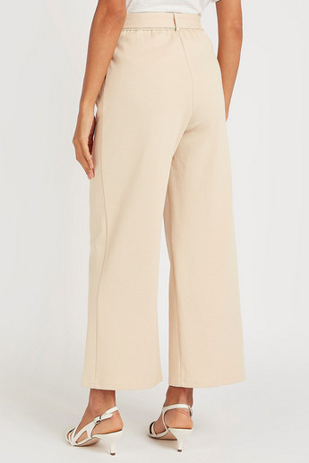 Iconic Solid Mid-Rise Palazzo Pants with Pockets and Belt