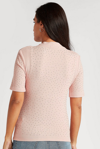 Iconic Embellished Peplum Top with V-neck and Short Sleeves