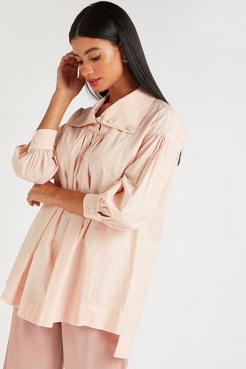 Iconic Solid Collared Shirt with Long Sleeves and Button Accents