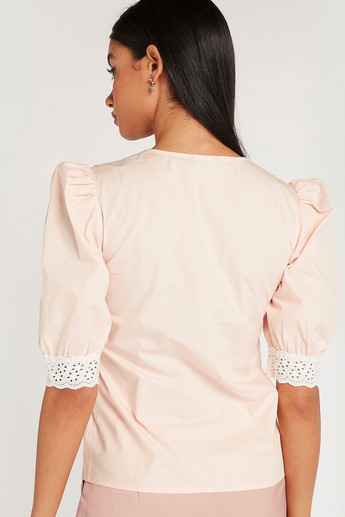 Iconic Lace Detailed Top with Puff Sleeves and Peter Pan Collar