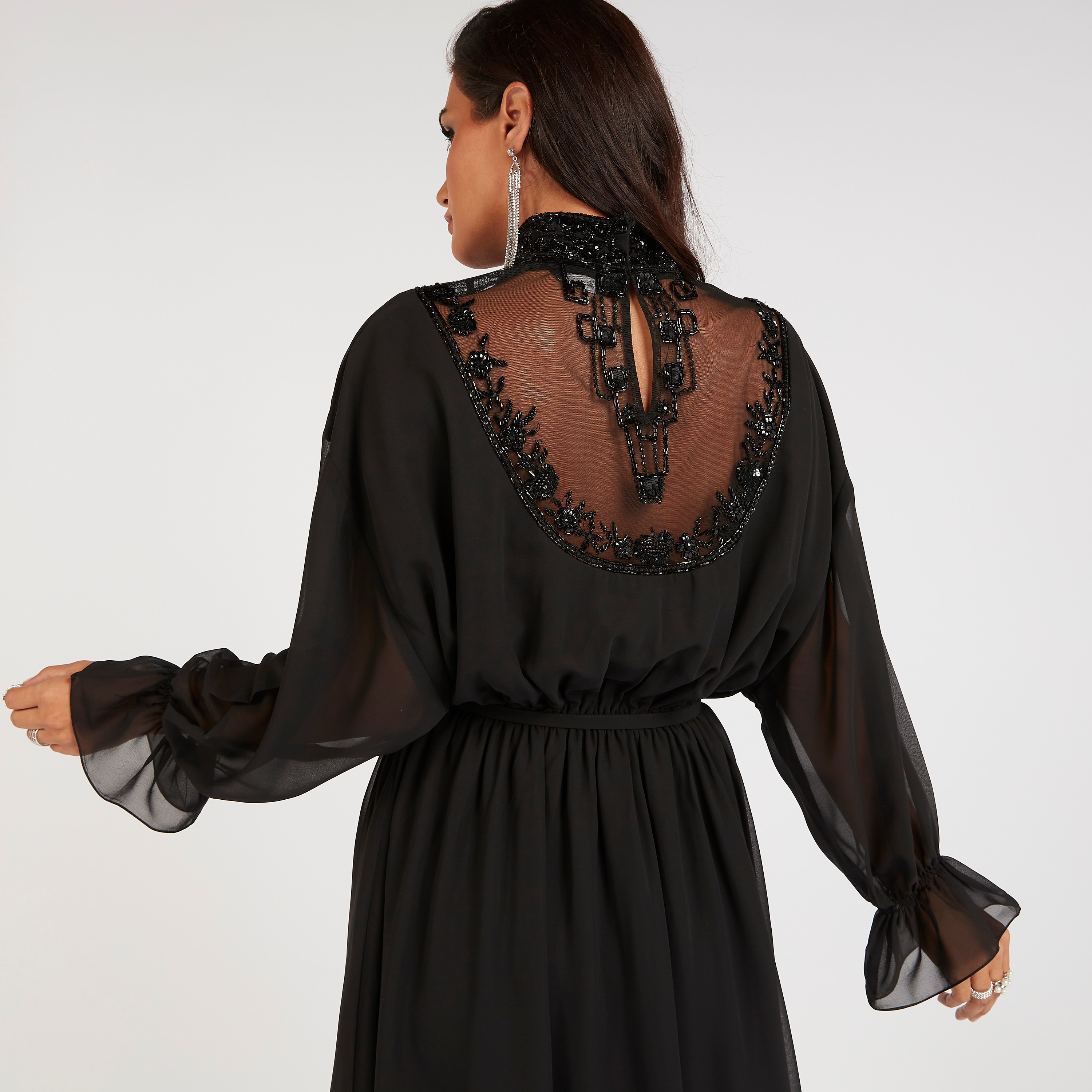 Iconic Embellished Maxi A-line Dress with Long Sleeves and Tie-Ups-women-clothing-dresses-image-10