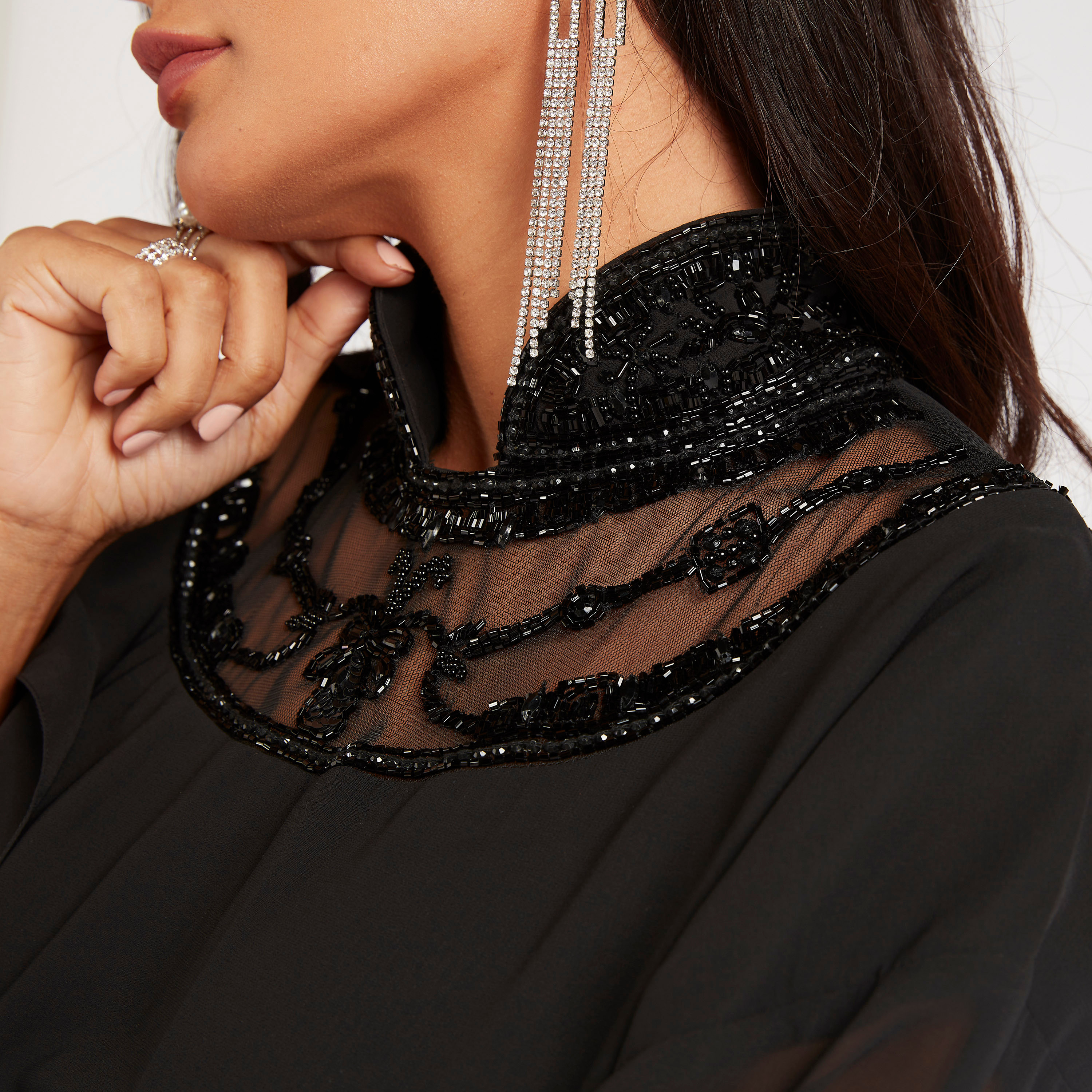 Iconic Embellished Maxi A-line Dress with Long Sleeves and Tie-Ups-women-clothing-dresses-image-3