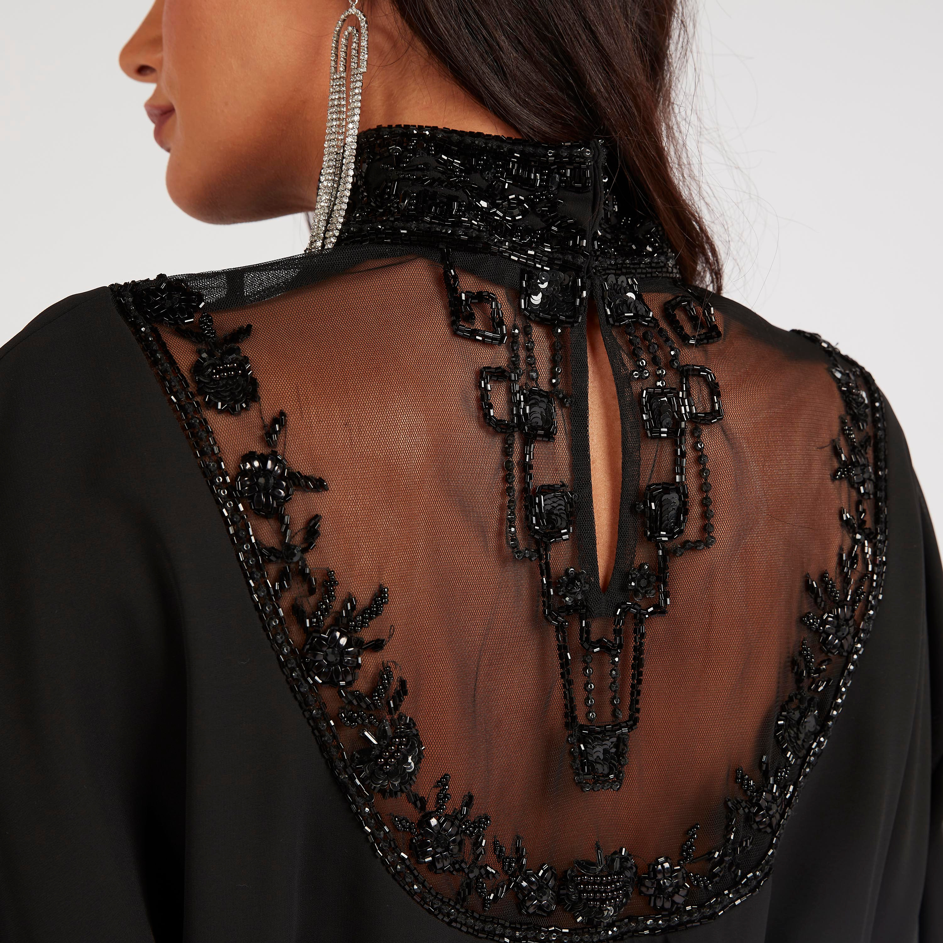 Iconic Embellished Maxi A-line Dress with Long Sleeves and Tie-Ups-women-clothing-dresses-image-8