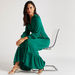Iconic Solid A-line Maxi Dress with Mandarin Collar and Long Sleeves-Dresses-thumbnail-0