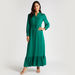 Iconic Solid A-line Maxi Dress with Mandarin Collar and Long Sleeves-Dresses-thumbnailMobile-1