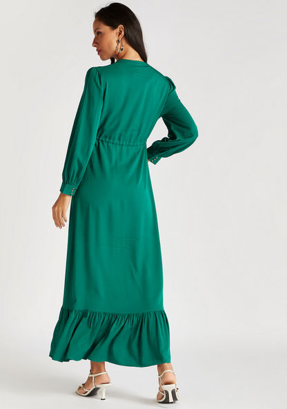Iconic Solid A-line Maxi Dress with Mandarin Collar and Long Sleeves-Dresses-image-3