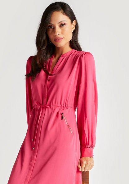 Iconic Solid A-line Maxi Dress with Mandarin Collar and Long Sleeves-Dresses-image-4