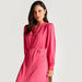 Iconic Solid A-line Maxi Dress with Mandarin Collar and Long Sleeves-Dresses-thumbnail-4