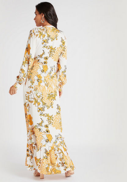 Iconic Floral Print A-line Maxi Dress with Waist Tie-Ups