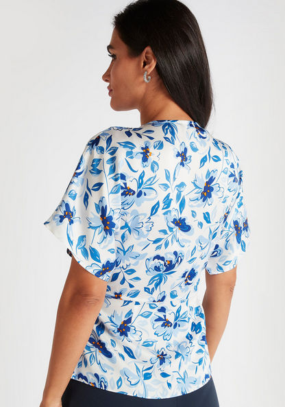 Iconic Floral Print Wrap Top with V-neck and Waist Tie-Ups