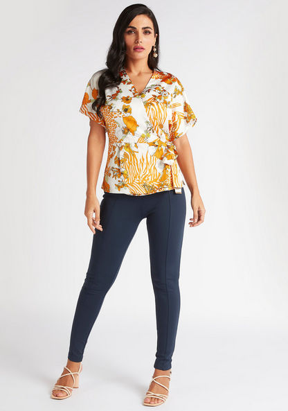 Iconic Floral Print Wrap Top with Waist Tie-Ups-Shirts & Blouses-image-1