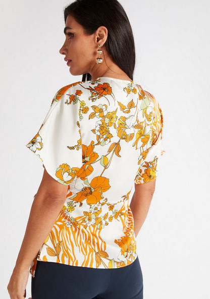Iconic Floral Print Wrap Top with Waist Tie-Ups-Shirts & Blouses-image-3