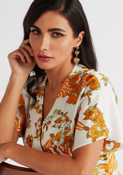 Iconic Floral Print Wrap Top with Waist Tie-Ups-Shirts & Blouses-image-5