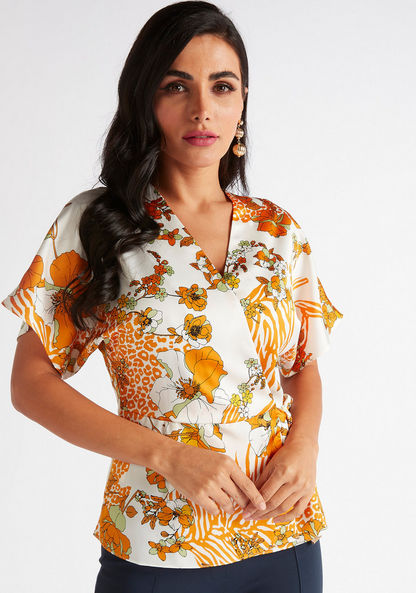 Iconic Floral Print Wrap Top with Waist Tie-Ups-Shirts & Blouses-image-6