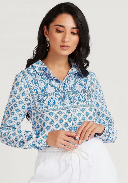 Iconic All-Over Print Button Up Shirt with Long Sleeves 