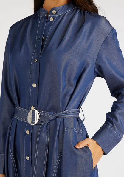 Iconic Midi Belted Shirt Dress with Long Sleeves and Pockets