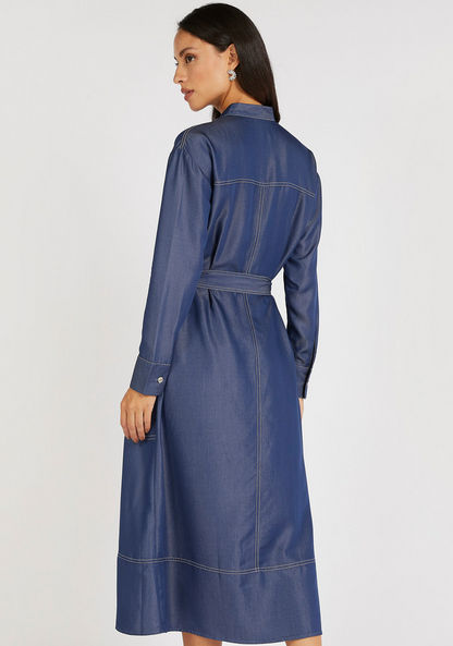 Iconic Midi Belted Shirt Dress with Long Sleeves and Pockets