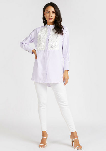Iconic Striped Lace Applique Tunic with Mandarin Collar