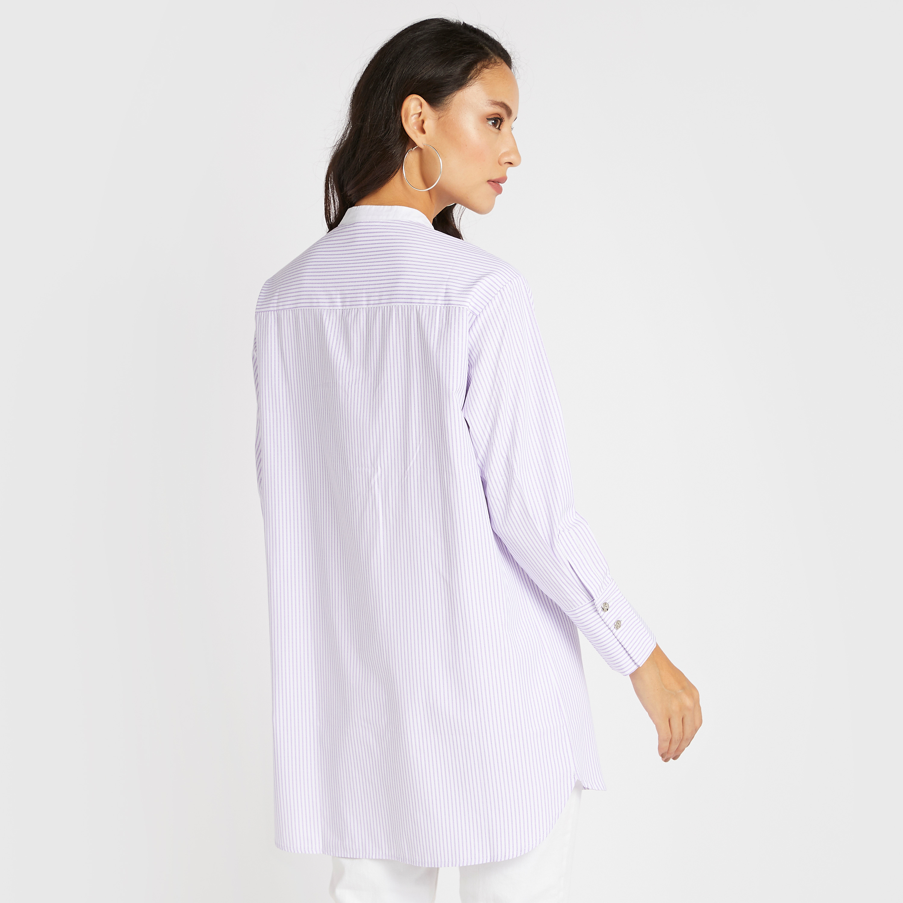 تونيك مقلّم بزخارف دانتيل وياقة ماندارين من آيكونيك-women-clothing-shirtsandblouses-blouses-image-4