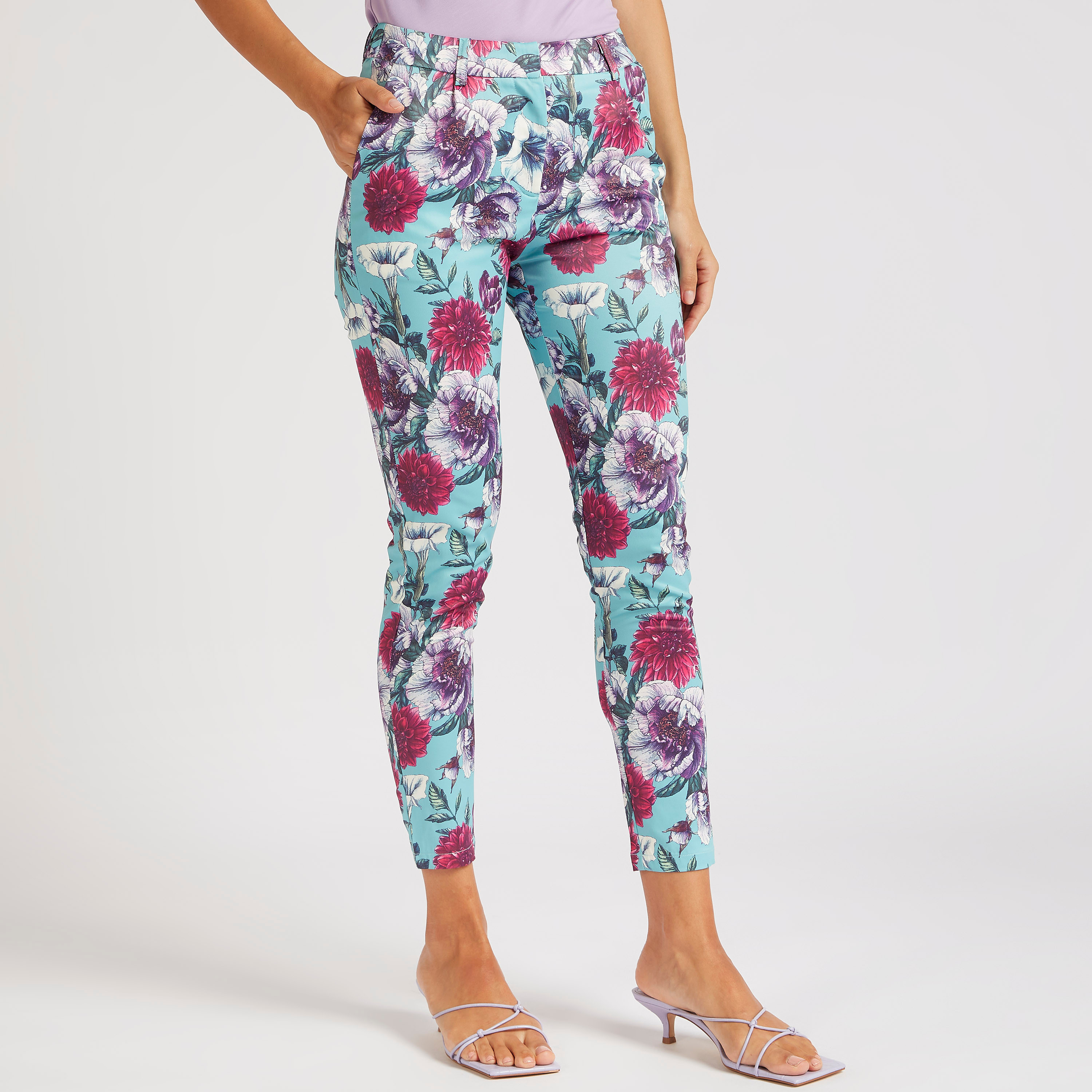 Floral Print High-Rise Pants with Semi-Elasticated Waist-women-clothing-trousers-image-1