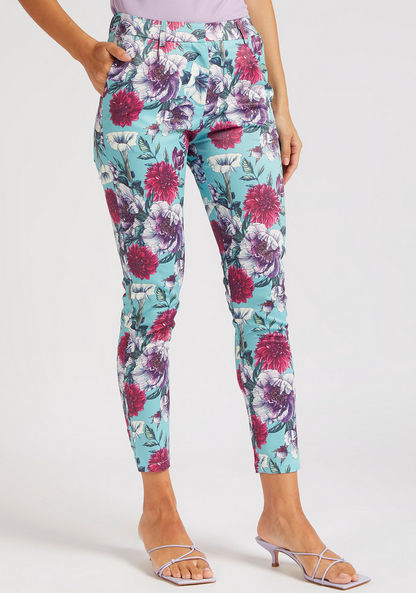 Floral Print High-Rise Pants with Semi-Elasticated Waist