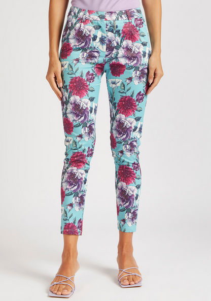 Floral Print High-Rise Pants with Semi-Elasticated Waist