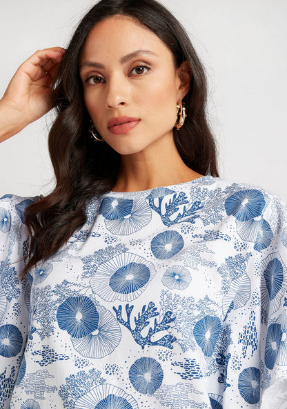 Iconic Marine Print Crew Neck Top with Flared Sleeves