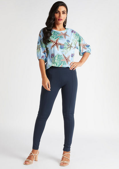 Iconic Starfish Print Top with Round Neck and Short Sleeves